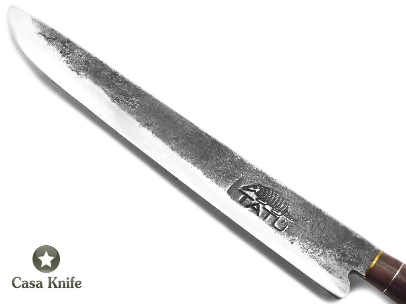 Faca Tatú para colecionador em aço carbono com empunhadura em osso e madeira 37 cm