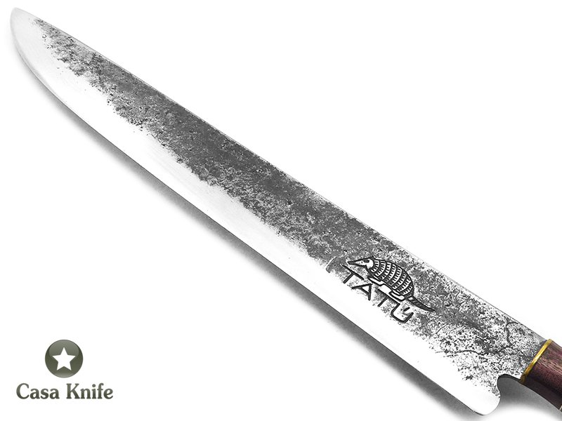 Faca Tatú para colecionador em aço carbono com empunhadura em osso e madeira 37 cm