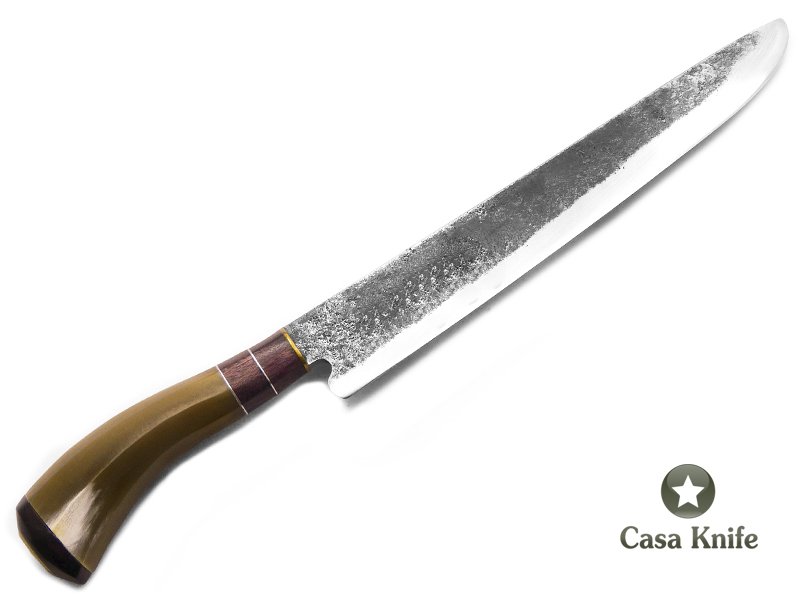 Faca Tatú para colecionador em aço carbono com empunhadura em osso e madeira 37 cm