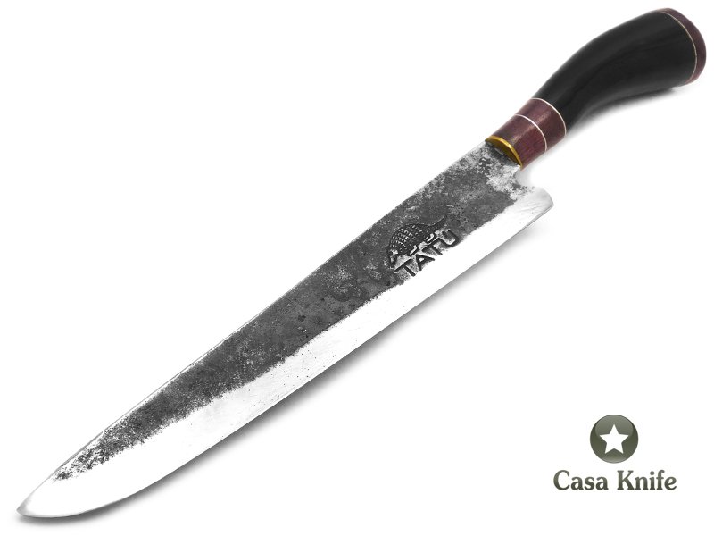 Faca Tatú para colecionador em aço carbono com empunhadura em osso e madeira 37 cm