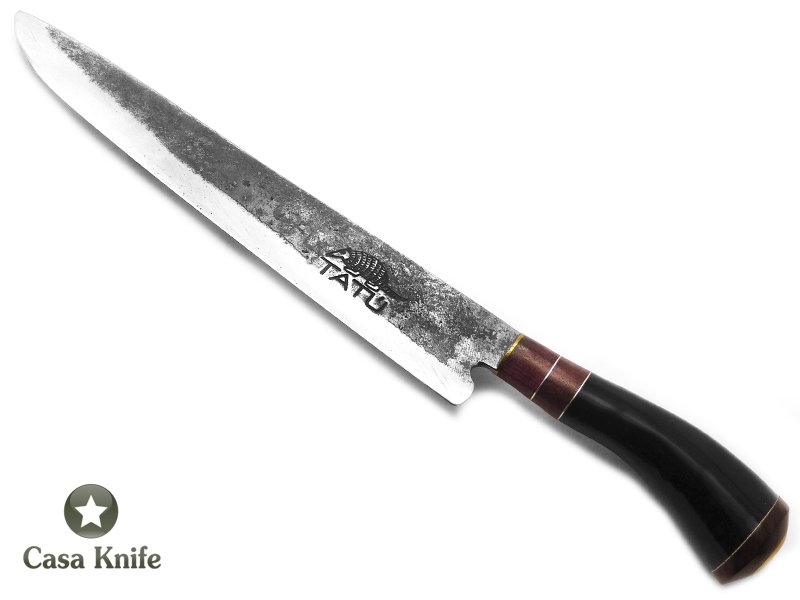 Faca Tatú para colecionador em aço carbono com empunhadura em osso e madeira 37 cm