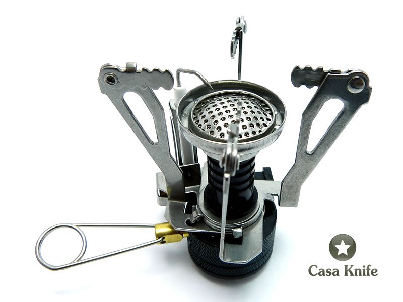 Fogareiro portátil para Camping em aço inoxidável e metal cromado