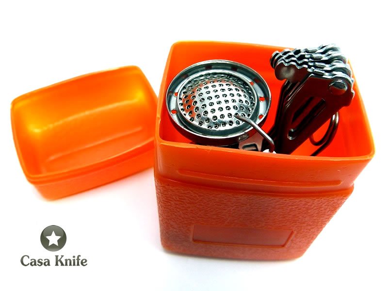 Fogareiro portátil para Camping em aço inoxidável e metal cromado