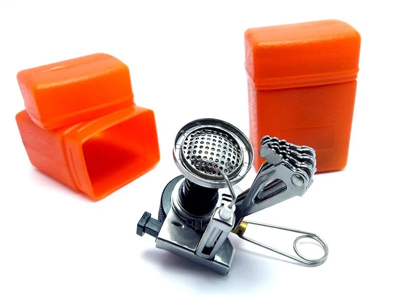 Fogareiro portátil para Camping em aço inoxidável e metal cromado