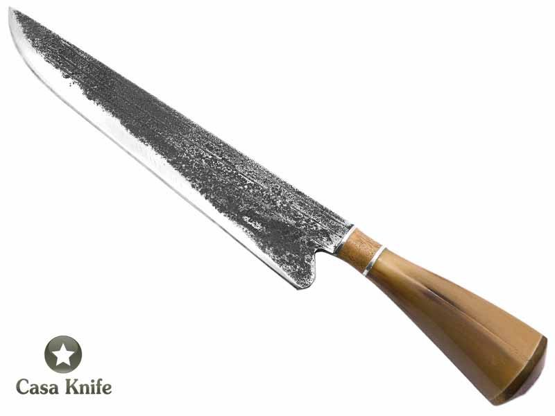 Formiga faca para colecionador em aço carbono com empunhadura em osso e madeira 36 cm
