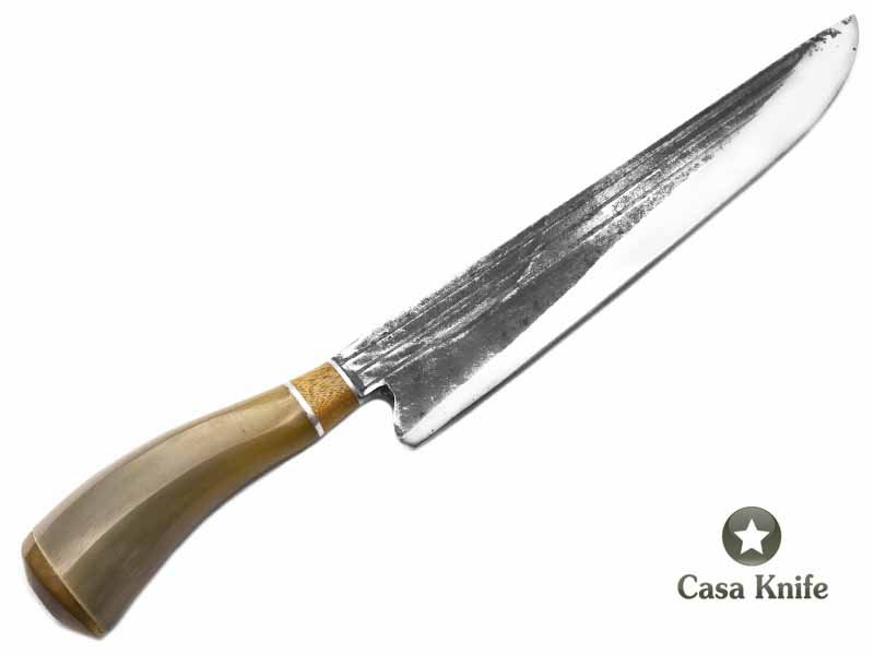Besouro faca para colecionador em aço carbono com empunhadura em osso e madeira 37 cm