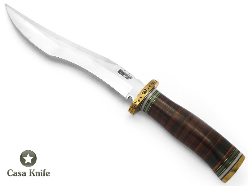 Impact faca Bowie para colecionador forjada em aço D2 com empunhadura em couro natural 40 cm