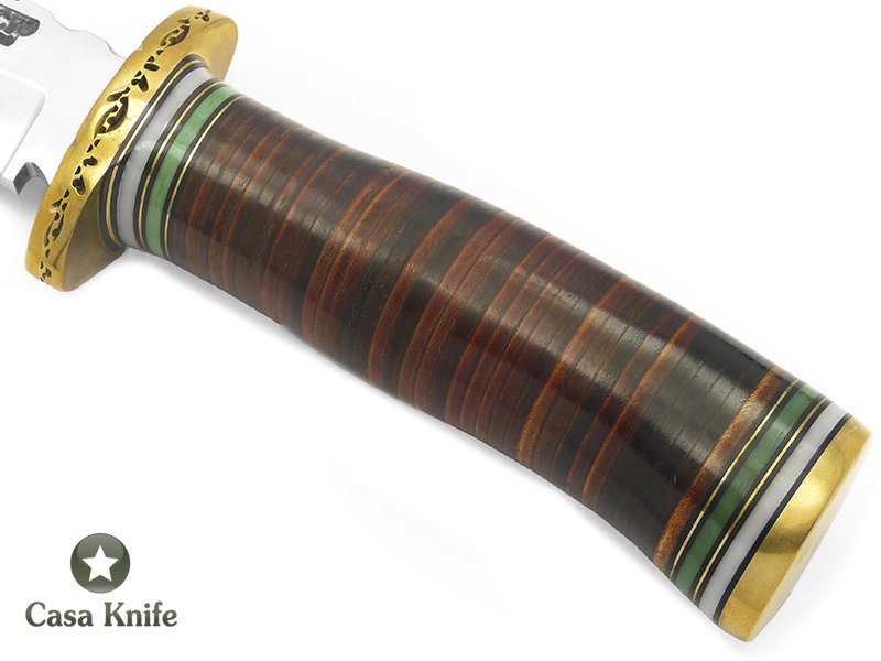 Impact faca Bowie para colecionador forjada em aço D2 com empunhadura em couro natural 40 cm