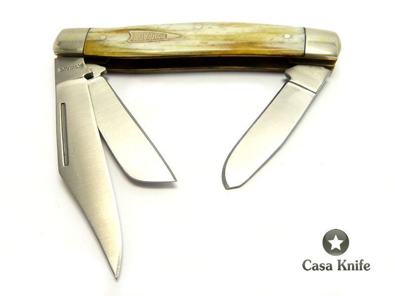 Imperial Schrade Canivete com três lâminas em aço inoxidável e empunhadura em celulóide imitando chifre de carneiro 22 cm