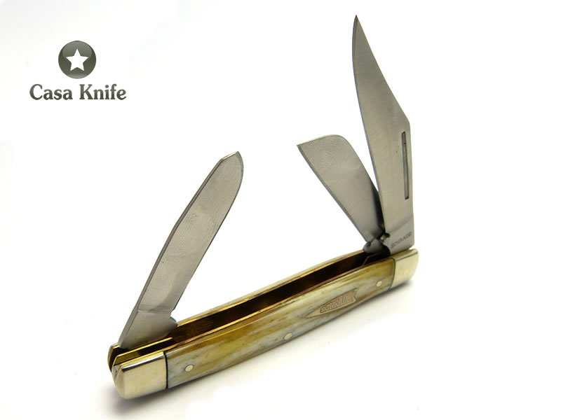 Imperial Schrade Canivete com três lâminas em aço inoxidável e empunhadura em celulóide imitando chifre de carneiro 22 cm
