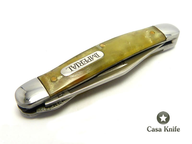 Imperial Schrade Canivete com uma lâmina em aço inoxidável e empunhadura em celulóide imitando chifre de carneiro 12 cm