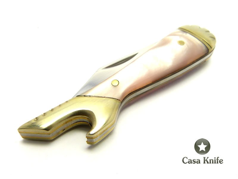 Imperial Schrade canivete com uma lâmina em aço inoxidável e empunhadura em celulóide rosa 13 cm