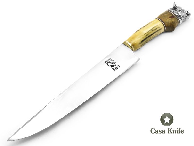 Indio faca para colecionador em aço carbono com empunhadura em chifre de cervo e guajuvira 33 cm
