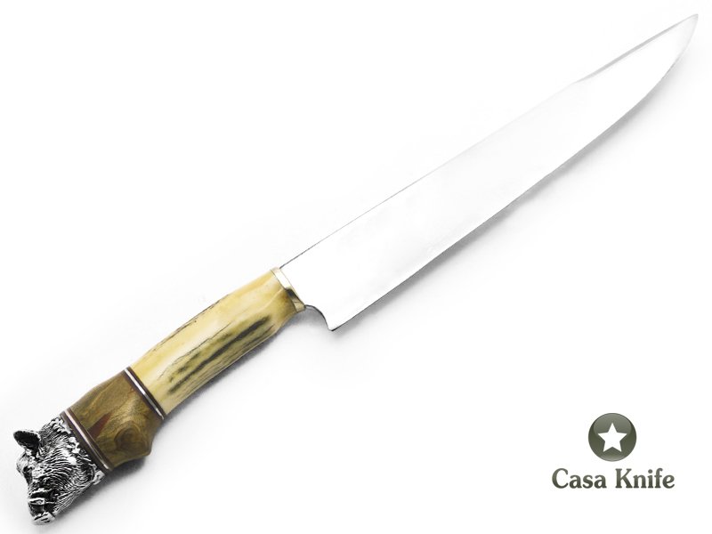 Indio faca para colecionador em aço carbono com empunhadura em chifre de cervo e guajuvira 33 cm