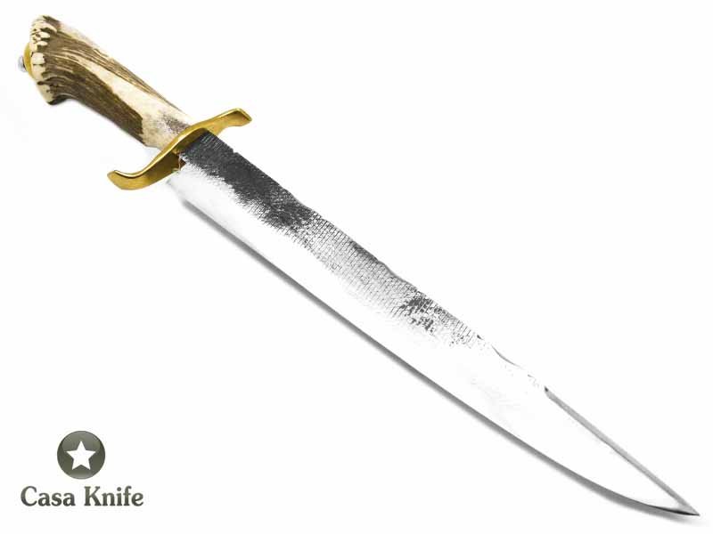 Indio faca para colecionador em aço carbono - Lima Grosa com empunhadura em chifre de cervo e bronze 45 cm