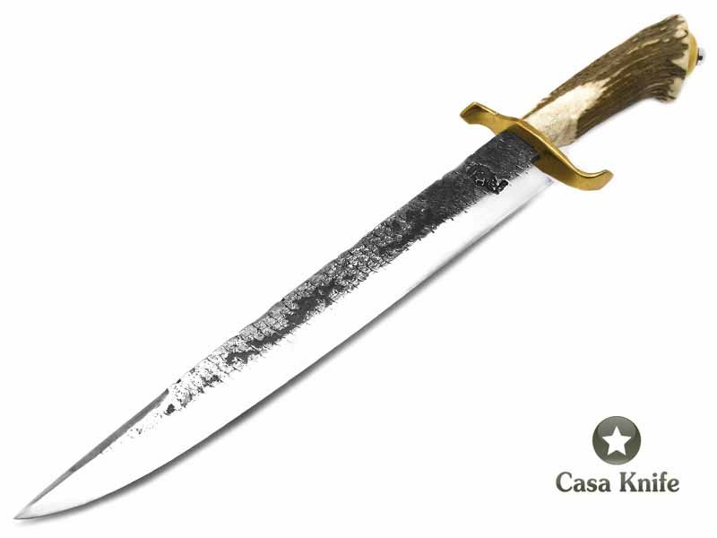 Indio faca para colecionador em aço carbono - Lima Grosa com empunhadura em chifre de cervo e bronze 45 cm