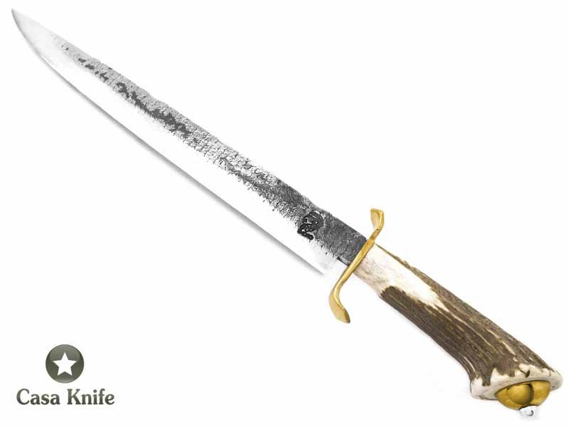 Indio faca para colecionador em aço carbono - Lima Grosa com empunhadura em chifre de cervo e bronze 45 cm