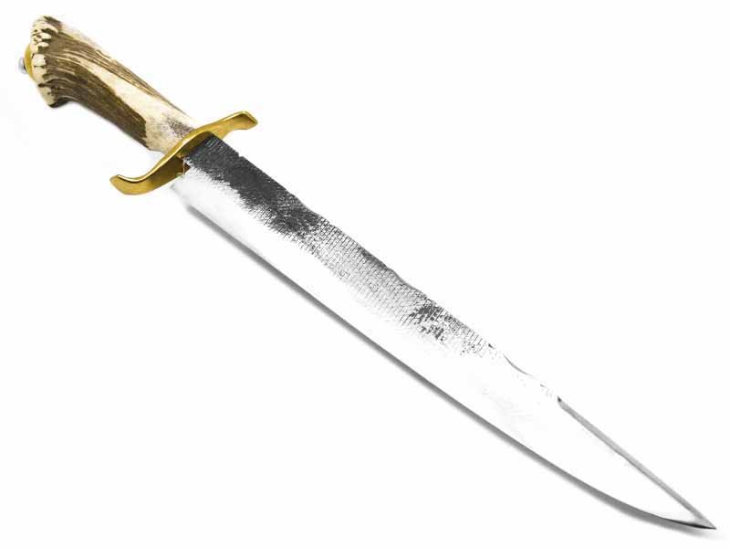 Indio faca para colecionador em aço carbono - Lima Grosa com empunhadura em chifre de cervo e bronze 45 cm