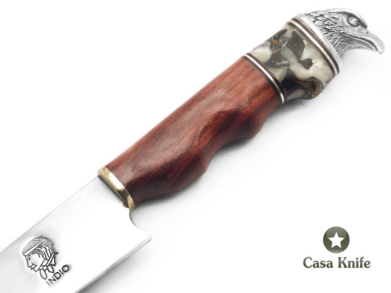 Indio faca para colecionador em aço carbono com empunhadura em madeira de pau brasil e alumilite 33 cm