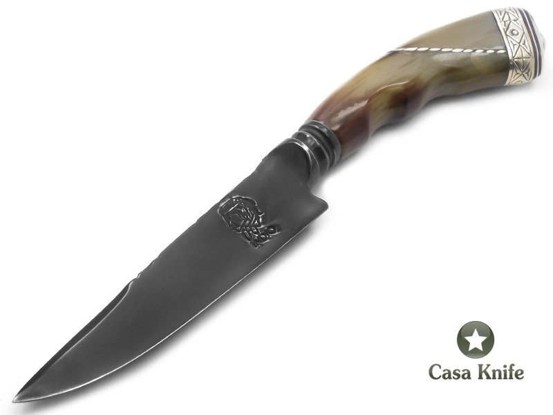 Indio faca para colecionador em aço inox acetinado integral com empunhadura em chifre de boi 25 cm