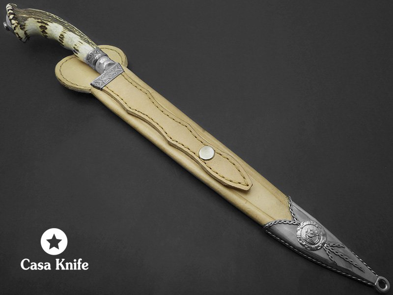 Indio faca para colecionador em aço inoxidável com empunhadura em chifre de cervo 47 cm