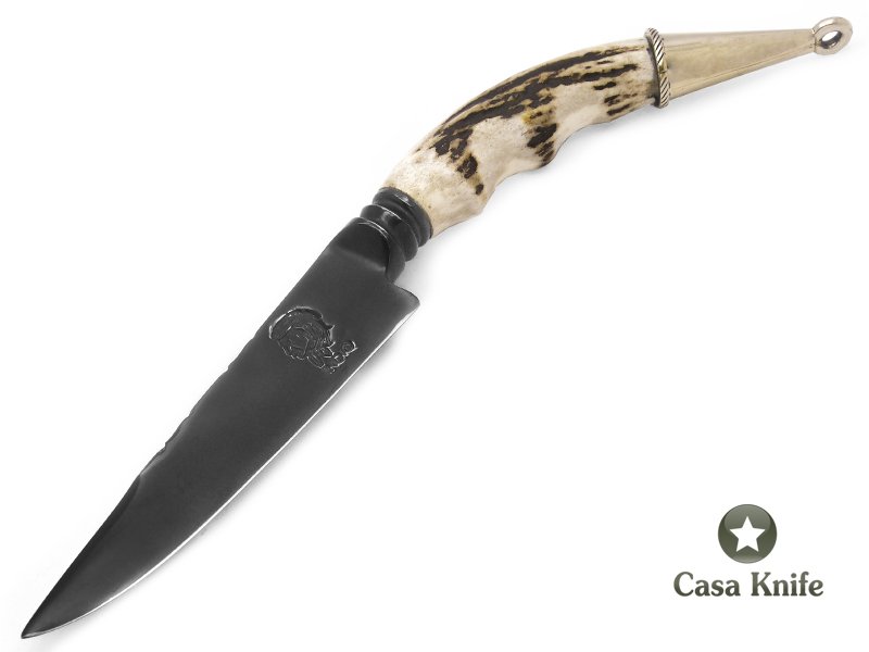 Indio faca para colecionador em aço integral D2 acetinado com empunhadura em chifre de cervo 27 cm