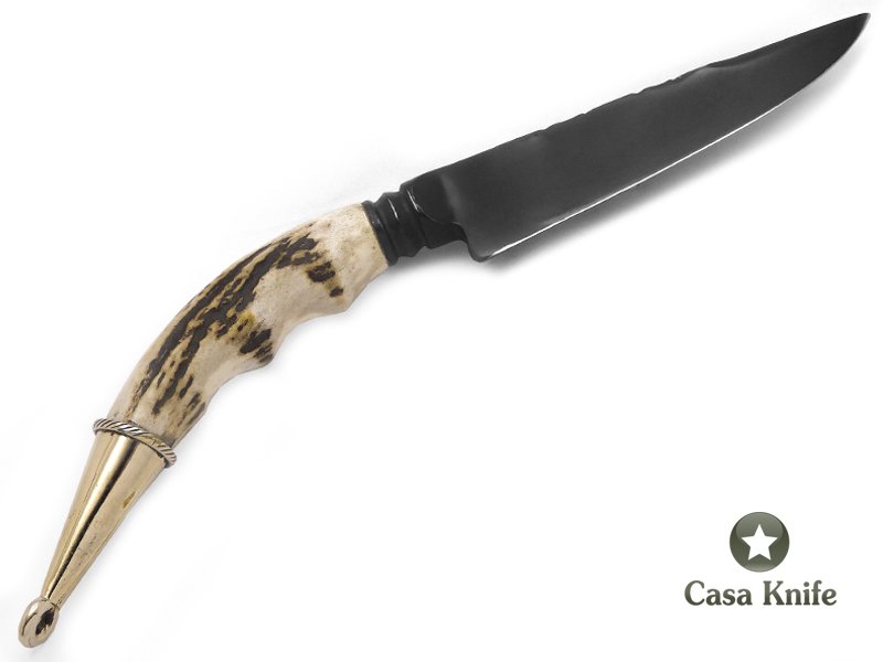 Indio faca para colecionador em aço integral D2 acetinado com empunhadura em chifre de cervo 27 cm
