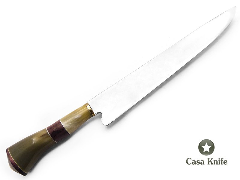 Javali faca para colecionador em aço carbono com empunhadura em osso e madeira 36 cm