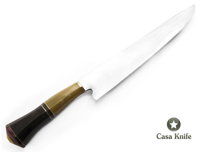 Javali faca para colecionador em aço carbono com empunhadura em osso e madeira mista 36 cm
