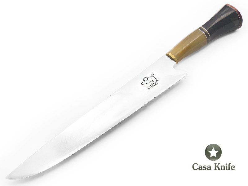 Javali faca para colecionador em aço carbono com empunhadura em osso e madeira mista 36 cm