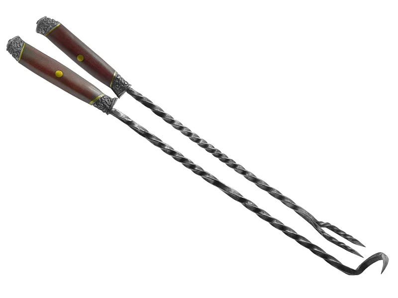 Kit parrilha artesanal forjado em aço 1070. Empunhadura em madeira roxinho do Pará.