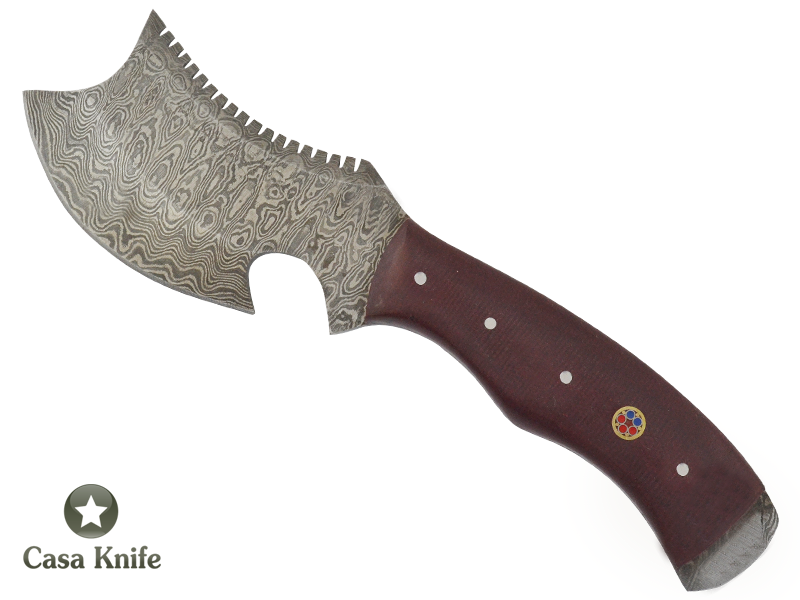 Machadinha chopper para colecionador em aço damasco, empunhadura em Micarta, 22 cm