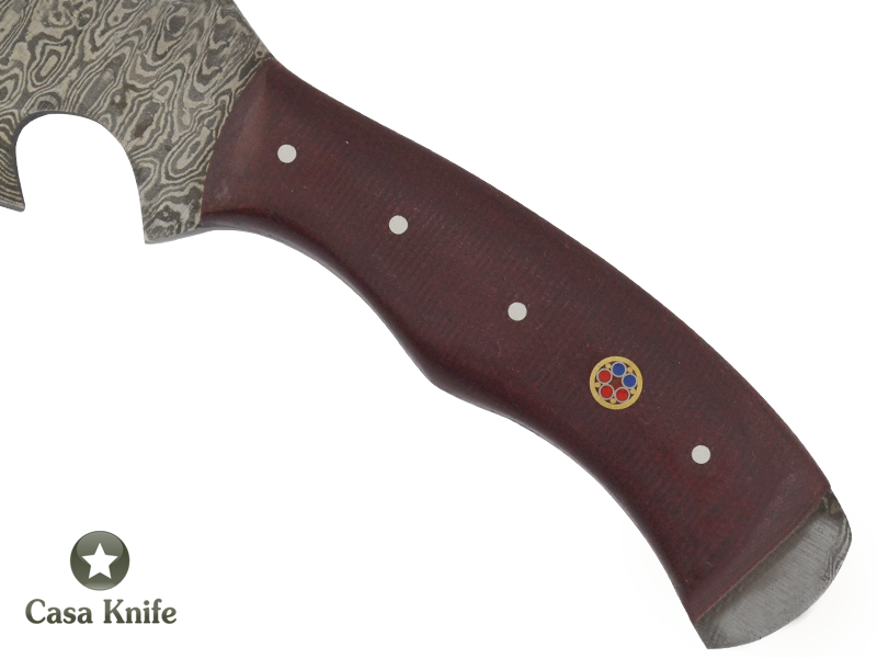 Machadinha chopper para colecionador em aço damasco, empunhadura em Micarta, 22 cm