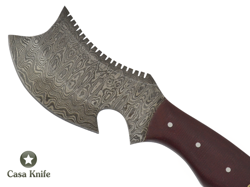 Machadinha chopper para colecionador em aço damasco, empunhadura em Micarta, 22 cm