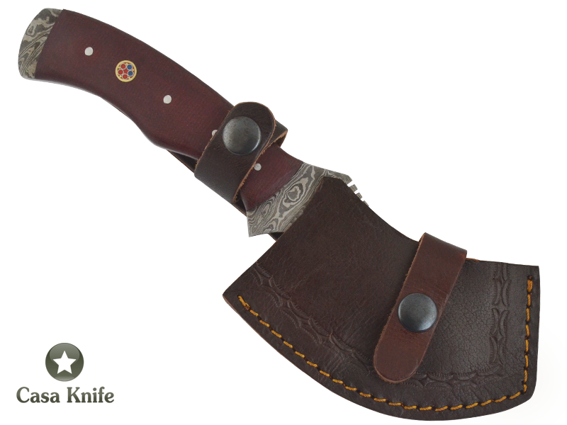 Machadinha chopper para colecionador em aço damasco, empunhadura em Micarta, 22 cm