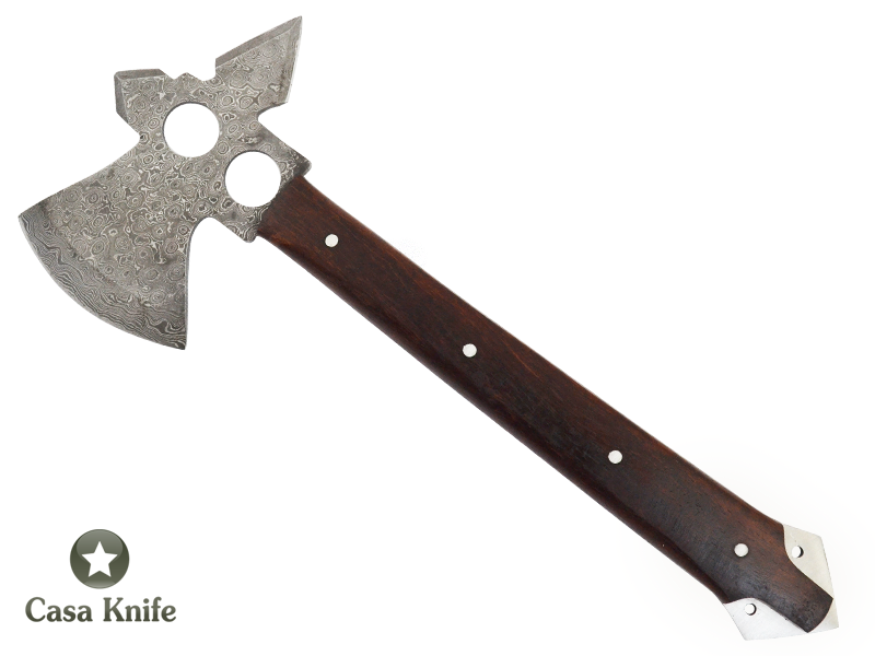 Machadinha Chopper para colecionador em aço damasco. Empunhadura em Nogueira, 31 cm