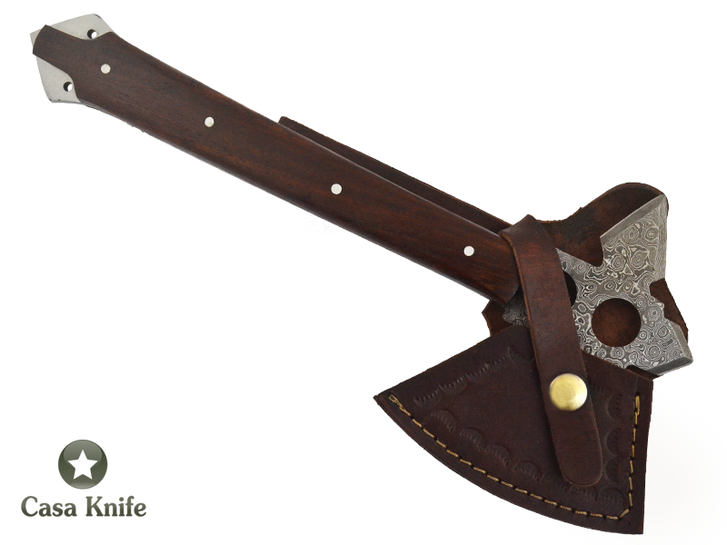 Machadinha Chopper para colecionador em aço damasco. Empunhadura em Nogueira, 31 cm