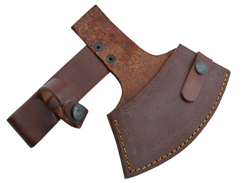 Machado Tomahawk para colecionador em aço damasco. Empunhadura chifre de servo com roseta, 49 cm