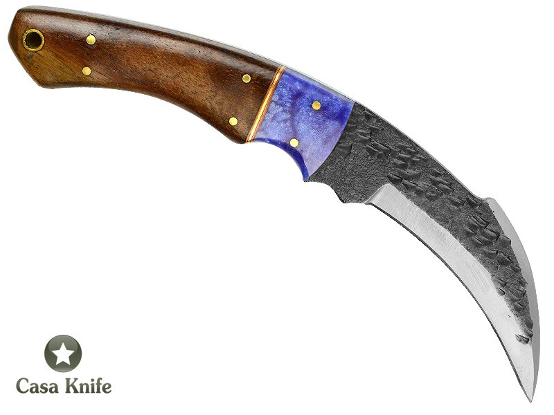 Magnifica faca Karambit Brut Forge para colecionador forjada em aço 1095. Empunhadura em pakkawood e aluminite 19 cm.