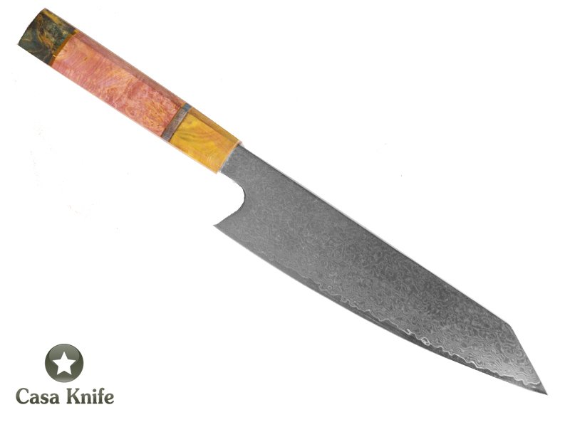 Magnifica faca Santoku para colecionador forjada em aço damasco VG10, com 67 camadas, 35 cm