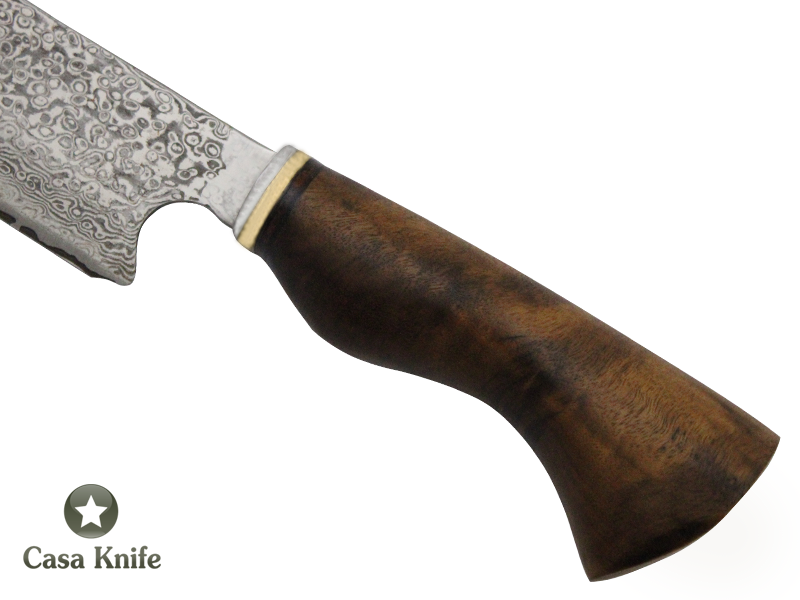 Magnifica faca Santoku para colecionador forjada em Aço Damasco VG10, com 67 camadas, Empunhadura em Rádica de Roseira, 33 cm