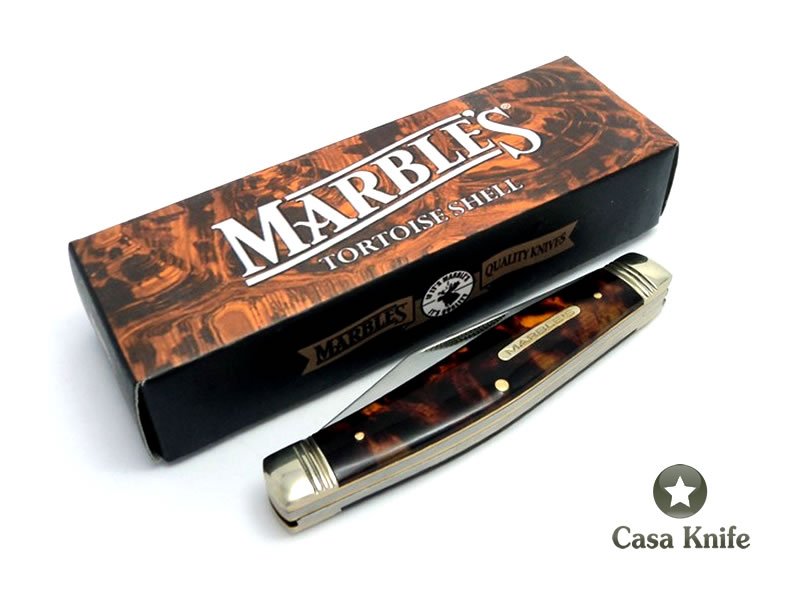 Marbles Canivete clássico com duas lâminas e empunhadura em resina imitando carapaça de tartaruga 17 cm