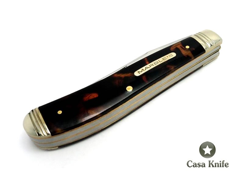 Marbles Canivete clássico com duas lâminas e empunhadura em resina imitando carapaça de tartaruga 17 cm