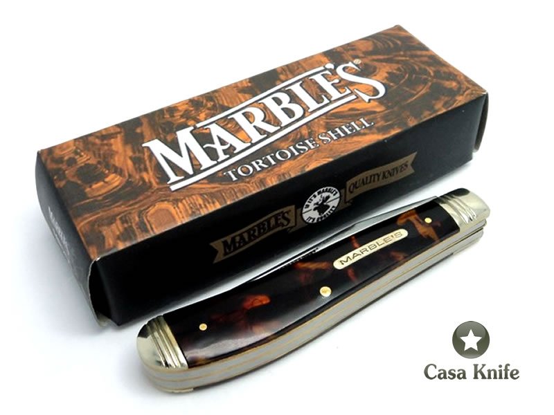 Marbles Canivete clássico com duas lâminas e empunhadura em resina imitando carapaça de tartaruga 17 cm