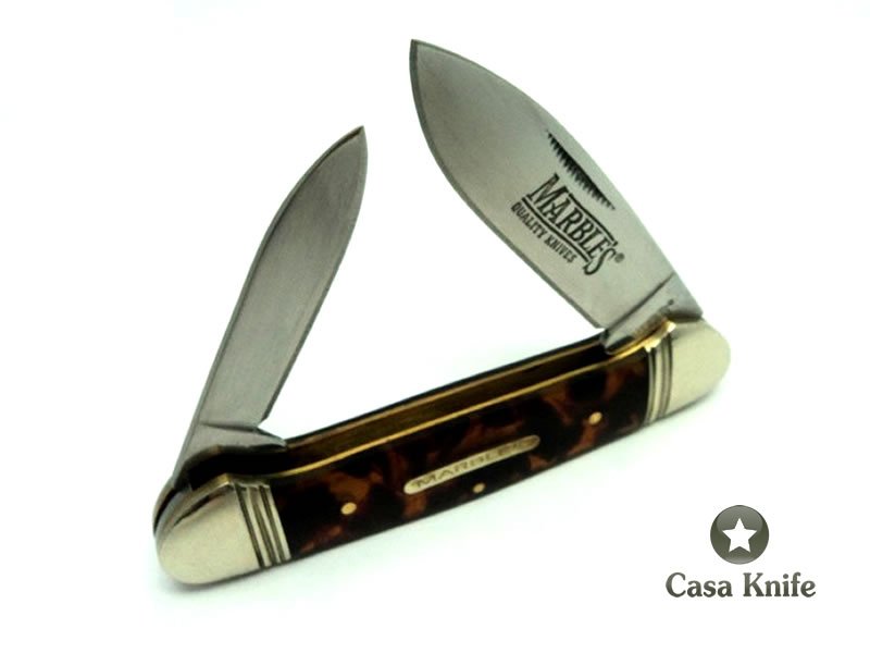 Marbles Canivete clássico com duas lâminas em aço inoxidável e empunhadura em resina imitando carapaça de tartaruga 20 cm