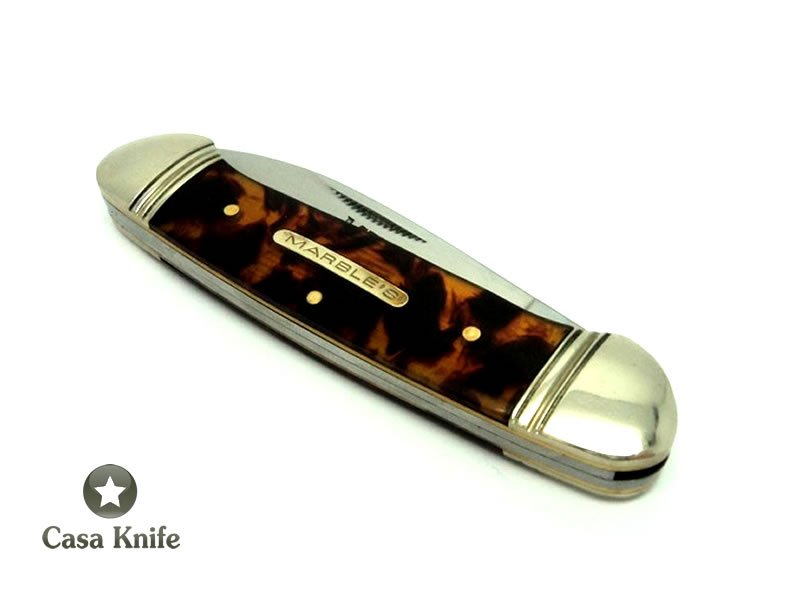 Marbles Canivete clássico com duas lâminas em aço inoxidável e empunhadura em resina imitando carapaça de tartaruga 20 cm