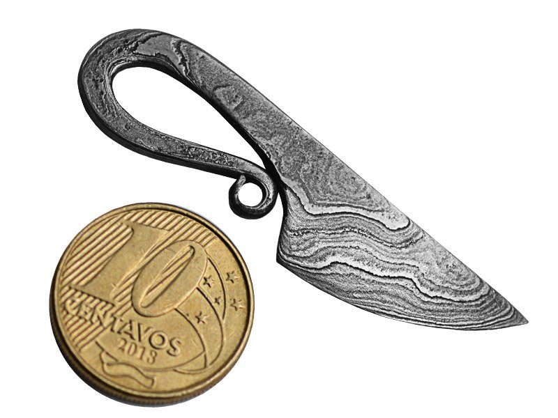 Mini faca de bolso para colecionador forjado em aço damasco. 5cm