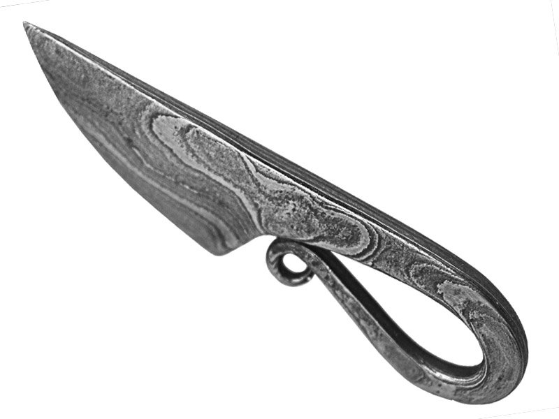 Mini faca de bolso para colecionador forjado em aço damasco. 5cm