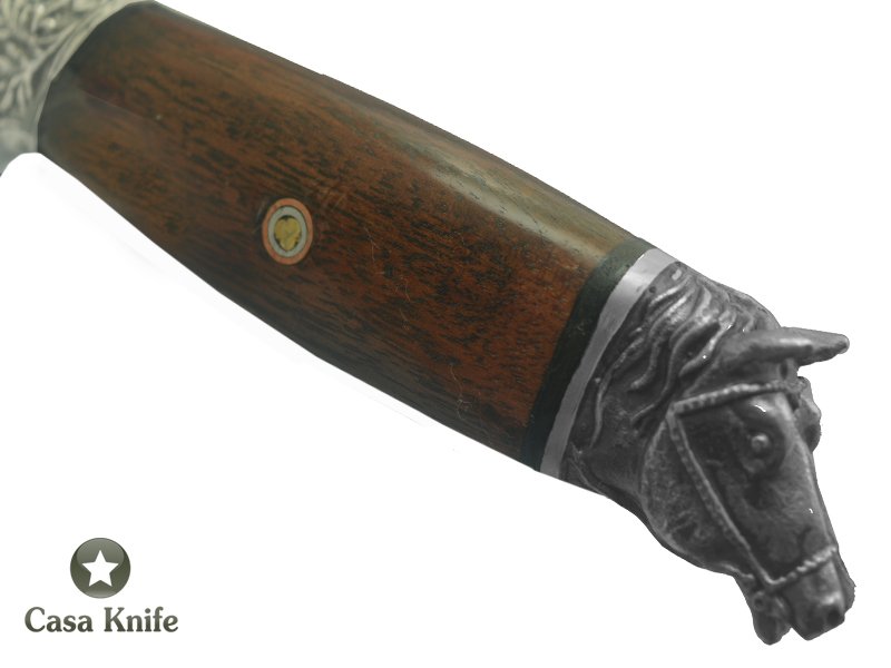 Faca Cheff Monte Cristo para colecionador forjado em aço 5160 fosfatizado. Empunhadura em Bruna Mista. 37 cm