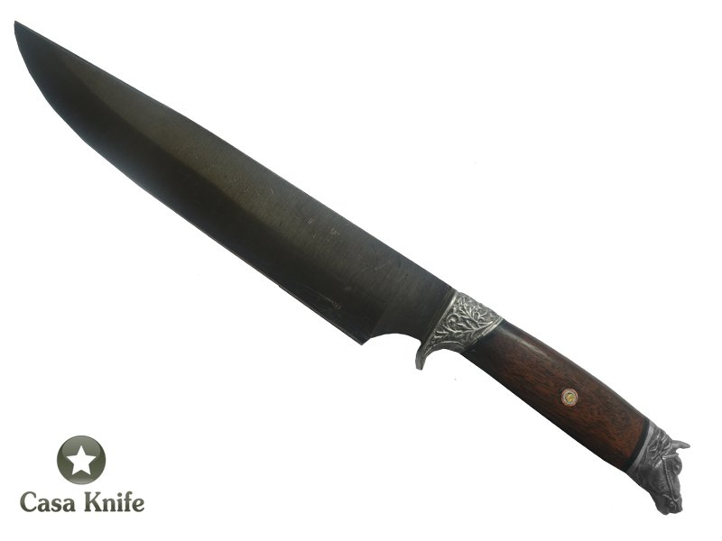Faca Cheff Monte Cristo para colecionador forjado em aço 5160 fosfatizado. Empunhadura em Bruna Mista. 37 cm